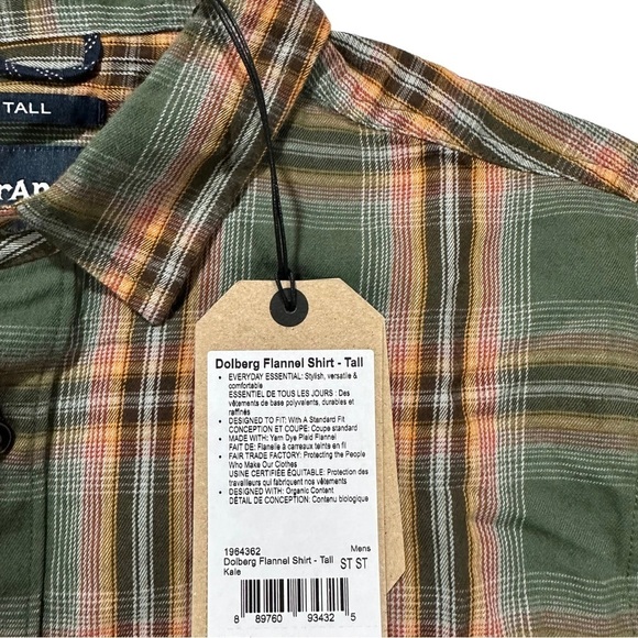 Prana Dolberg Flannel Shirt Tall Men Multicolor Plaid Check Long Sleeve Sz S NWT - Picture 13 of 16
